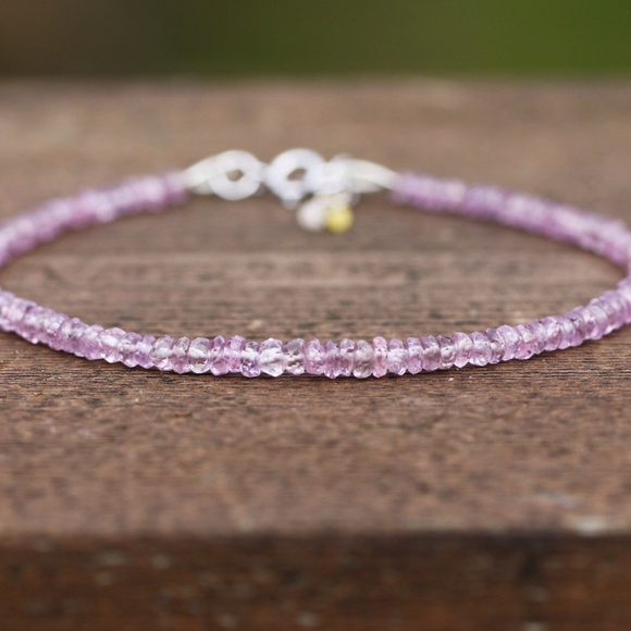 Natural Pink Sapphire Bracelet Handmade in Solid 14K White Gold , 5th 45th  Anni - Picture 5 of 6